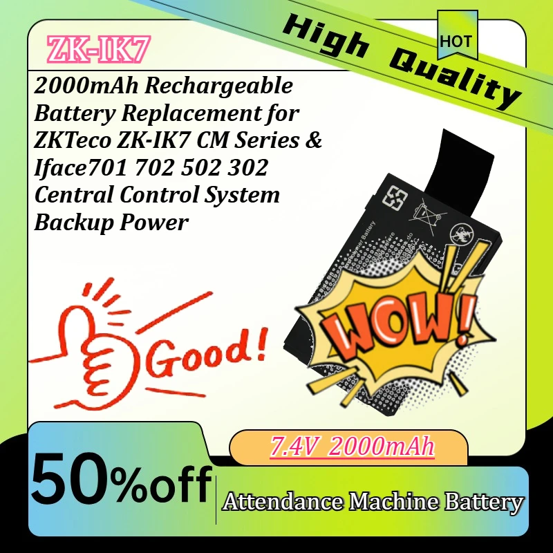 Batería Recargable de Repuesto de 2000mAh para el Sistema de Control Central ZKTeco ZK-IK7 Serie CM e Iface701 702 502 302, Energía de Respaldo