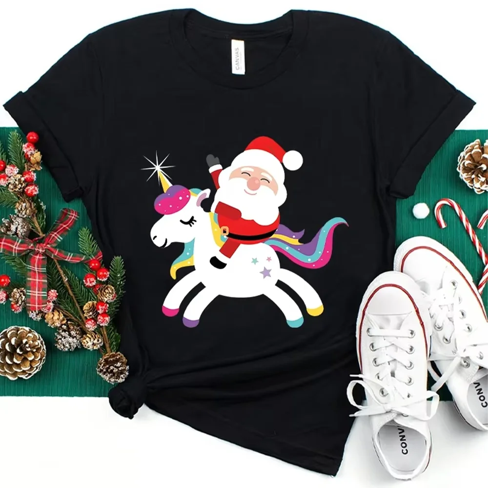 

Christmas Santa Shirts for Men Santa Riding Unicorn T-Shirt Short Sleeve Tshirts Christmas Party Tee Unisex Holiday Party TShirt