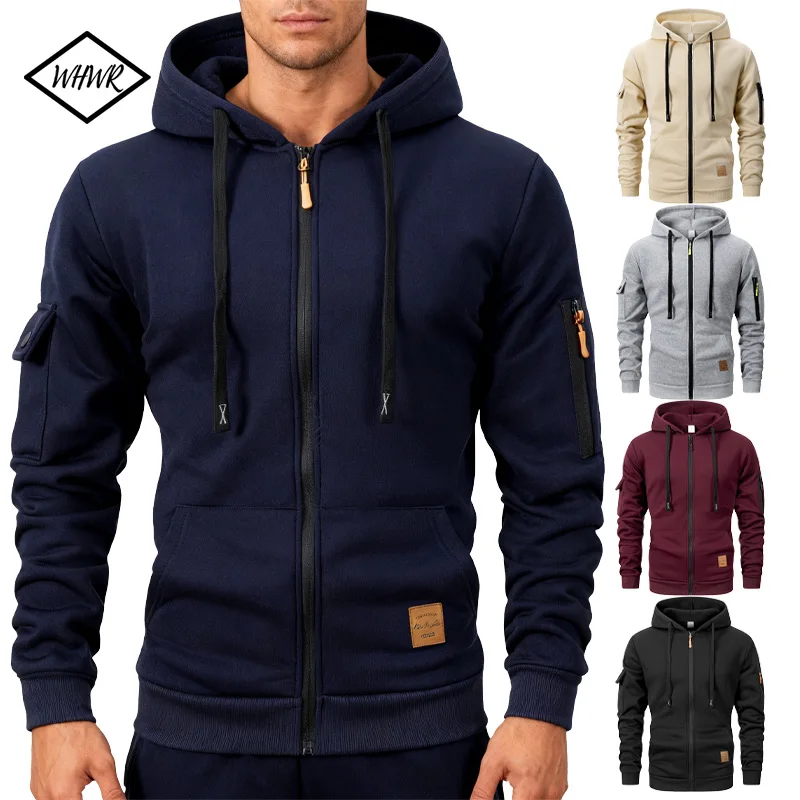 

Men's Zipper Hooded Warm Sweatshirts Long Sleeve Sport Hiking Coats Casual Jacket Solid Cycling Work Coats Hoodies Streetwear