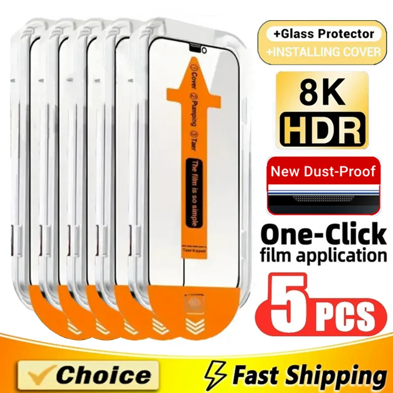 

5Pcs Oleophobic Coating Dust Free Easy Installation Screen Protector For iPhone 16 13 14 15 12 11 17 Pro Max XR X XS 7 8 16 Plus