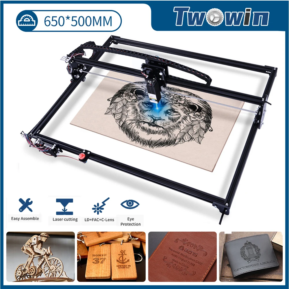 

TWOWIN Laser Engraving Machine Cutting Milling Wood Engraver Tool Working Area 650*500mm Assemble 20W GRBL Laser Printer Router