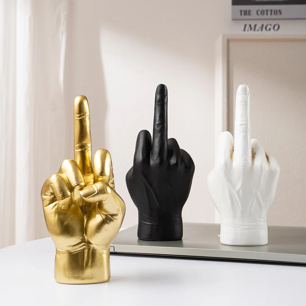 

1pcs Home Decor Sculpture Decoration Accessories Shelf Pop Modern ArtGraffiti Middle Finger Hand Gesture Polyresin Figurine