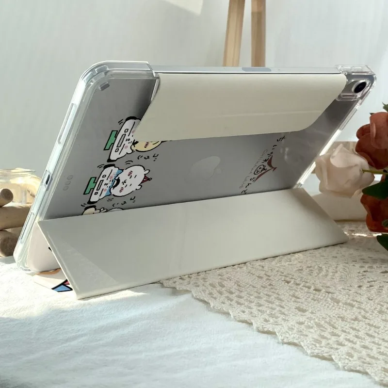 Cartoon Kawaii IPad Tablet Protective Case Pro Acrylic Transparent 3+Y Fold Anti Fingerprint Multi-angle Stand HD Clear Chiikawa