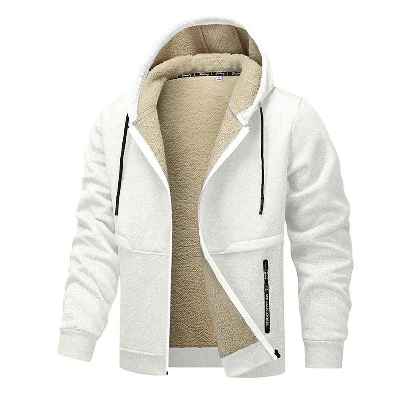 Lambswool Zipper Hoodies Thicken Warm Jacket Men Long Sleeve Sweatshirts Casual Sports Fleece Coats Hooded Man Jackets