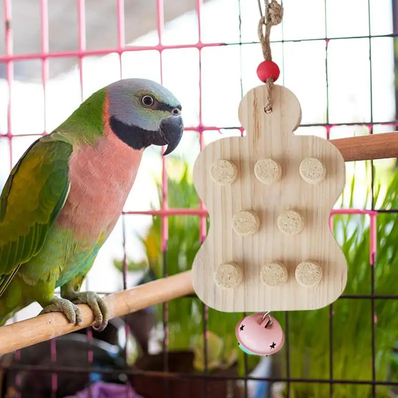 Conure Toys Wood Parrots Puzzle Board Hangable Chew Toys Bird Cage Accessories With Bell For Parakeets Conures Budgies Parrots