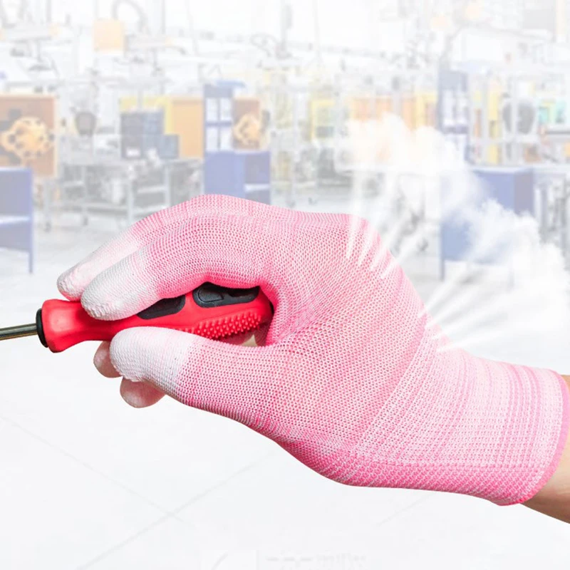 1 paio di guanti flessibili a righe immerse 13 aghi guanti sicuri da lavoro funzionamento senza polvere guanto rivestito in PU ad alta elasticità