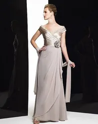 Champagne a-line madre della sposa abiti al largo della spalla Chiffon pizzo piega elegante sposo madre abiti da sera per la festa