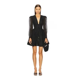 Customized Elegant V Neck Long Sleeves Party Dresses Woman Short Prom Dresses Black Evening Dresses for Special Occasions