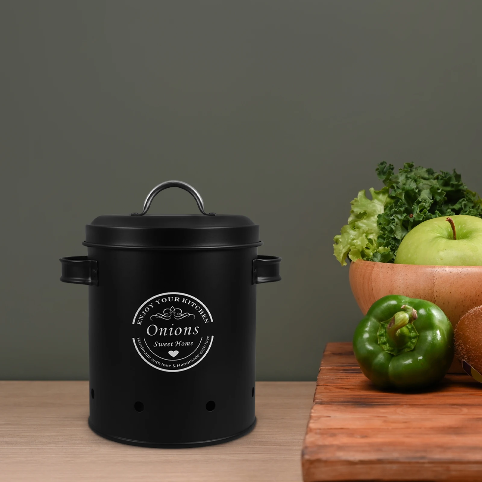 Vegetable Storage Tank Black Onion Jar Garlic Holder Potato Container Ginger Preservation Bucket with Lid Home Storage