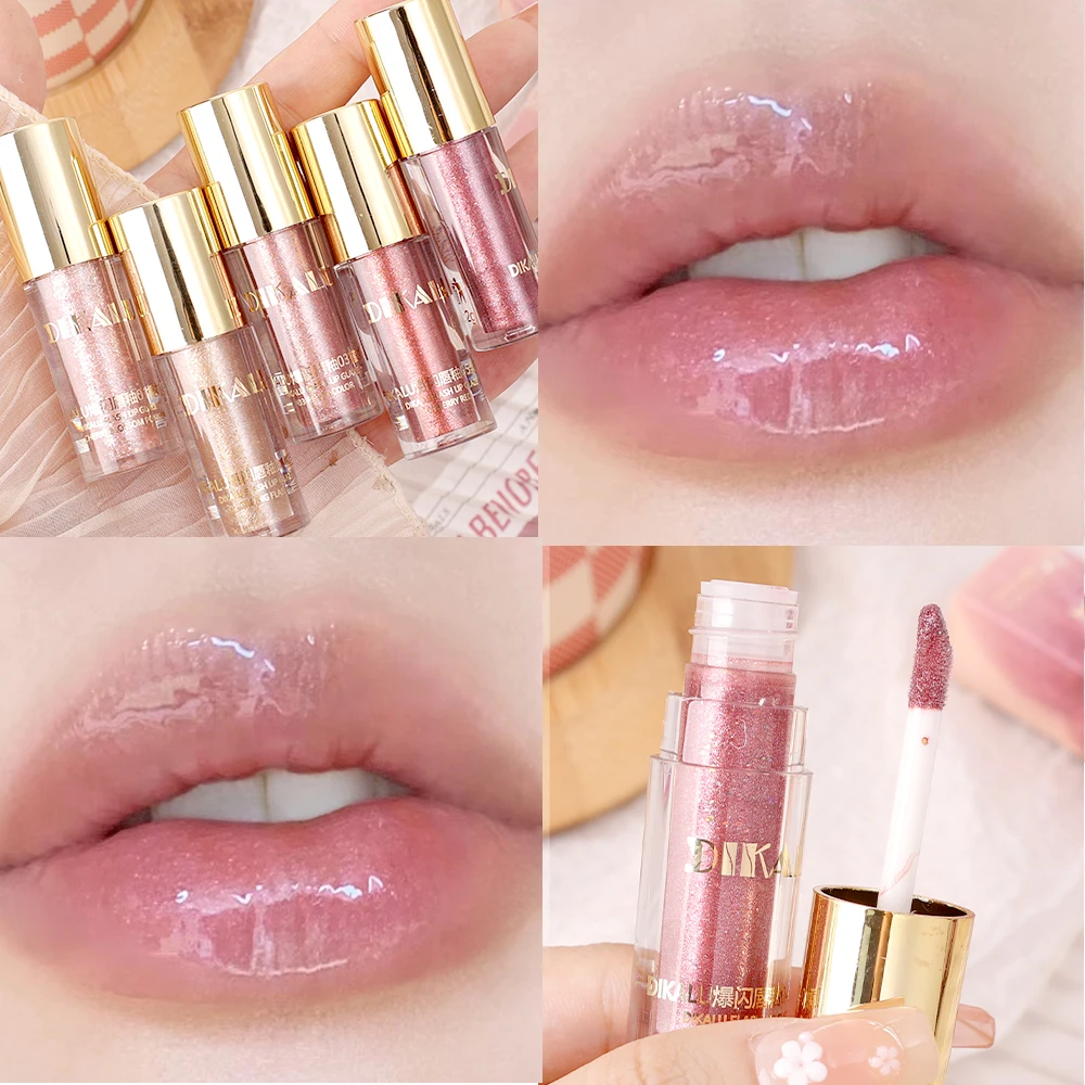 Transparent Glitter Lip Gloss Mirror Water Long Lasting Moisturizing Lip Glaze Non-sticky Crystal Jelly Liquid Lipstick Cosmetic