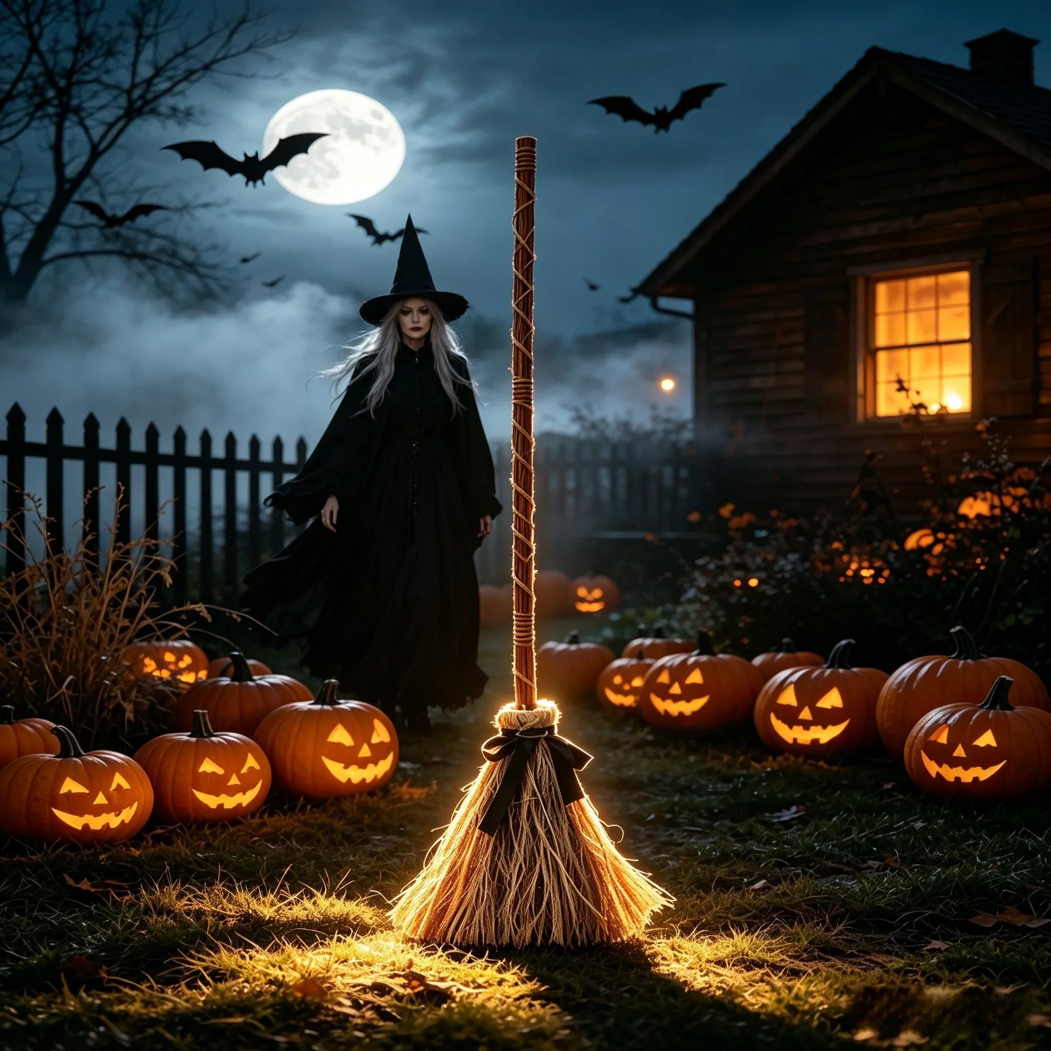 Rotating Electric Broom with Sound Triggered Motion for Halloween Decor Themed Offices Corporate Events and Community Outreach