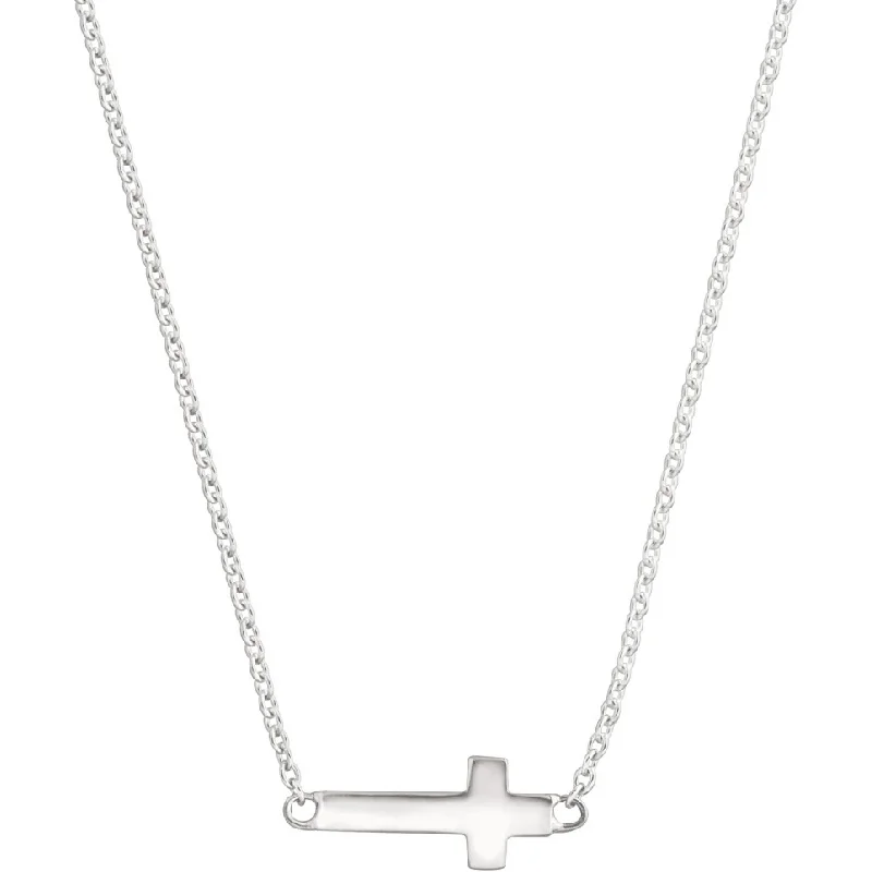 

925 Sterling Silver Polished Horizontal Cross Necklace, Dainty Layerable Versatile Silver Tone Pendant Jewelry for Daily Wear
