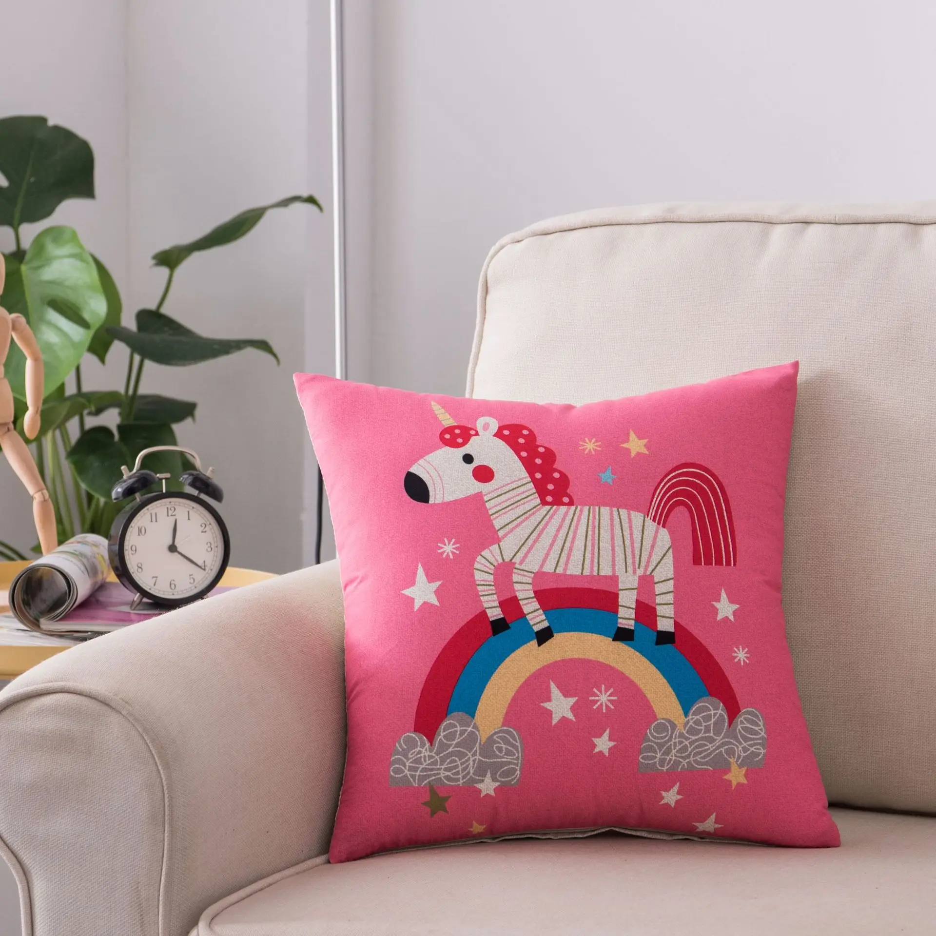 

Cute Cartoon Unicorn Cushion Cover Peach Skin Pink Rainbow Pillow Case Kids Girl Bedroom Decor Decorative Throw Pillowcase 1PC
