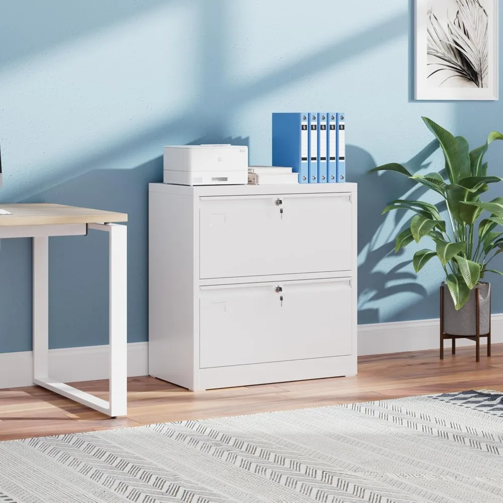 خزانة ملفات جانبية معدنية قابلة للقفل، ودرجين لتخزين الملفات للمنزل والمكتب، مناسبة لتعليق الملفات وحامل بطاقة الاسم