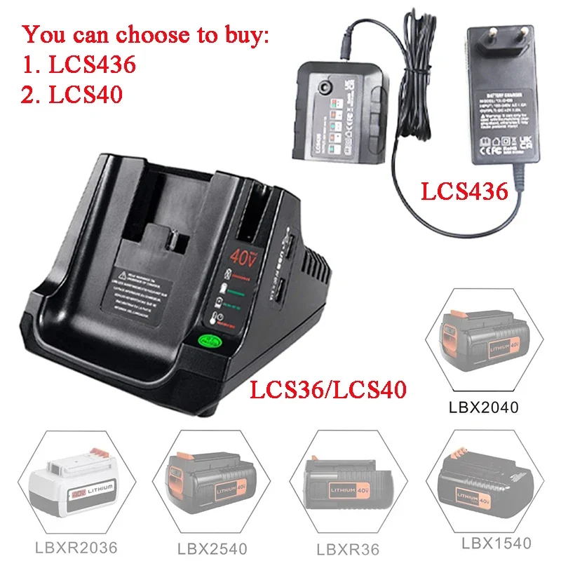 

LCS436 LCS36 LCS40 Battery Fast Charger For Black Decker 36V 40V Max Lithium Ion Battery LBX1540 LBX2040 LBX2540 LBXR36 LBXR2036