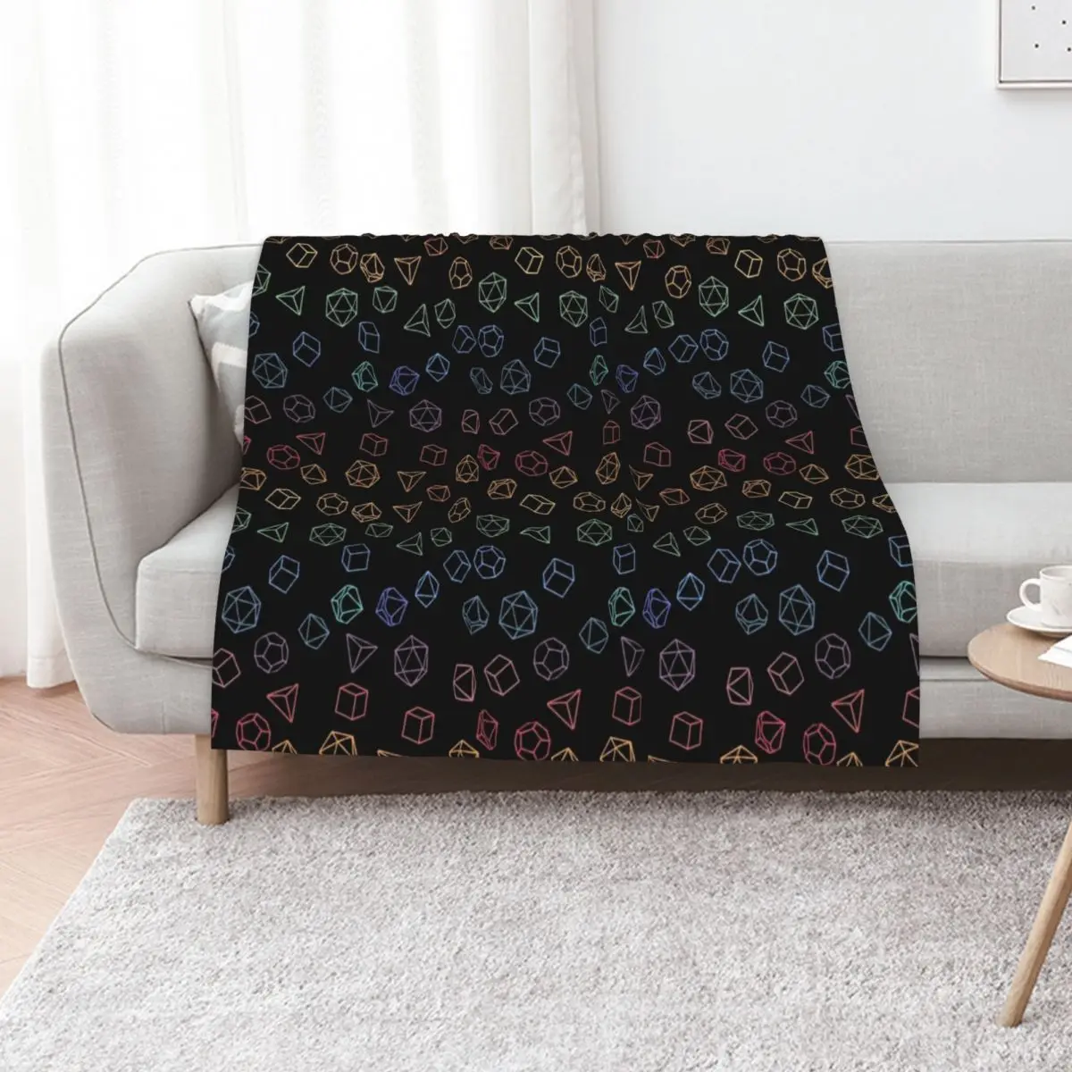 

DnD Dice Rainbow on Black Pattern Throw Blanket Ultra Soft Flannel Fleece Blanket for All Seasons
