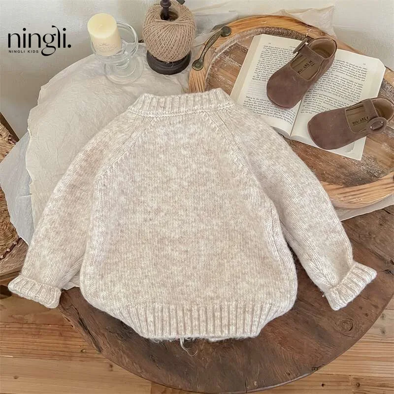 Girls Sweater 2024 Spring and Autumn Girls Fashion Single-breasted Cartoon Knit Cardigan Children Vintage Sweater Clothes