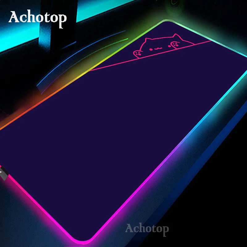 

Purple Cat RGB Mouse Pad Gaming Accessories LED Mousepad Gamer Computer Desk Mat Pc Cabinet Backlit Keyboard Mat XXL Extend Pad