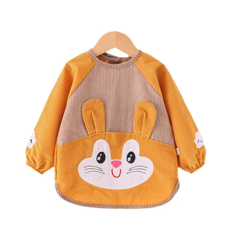 Cute Baby Bibs Toddler Baberos Bavoir Corduroy Long Sleeve Apron Cartoon Animals Children Feeding Smock Bib Baby Stuff 0-5Y