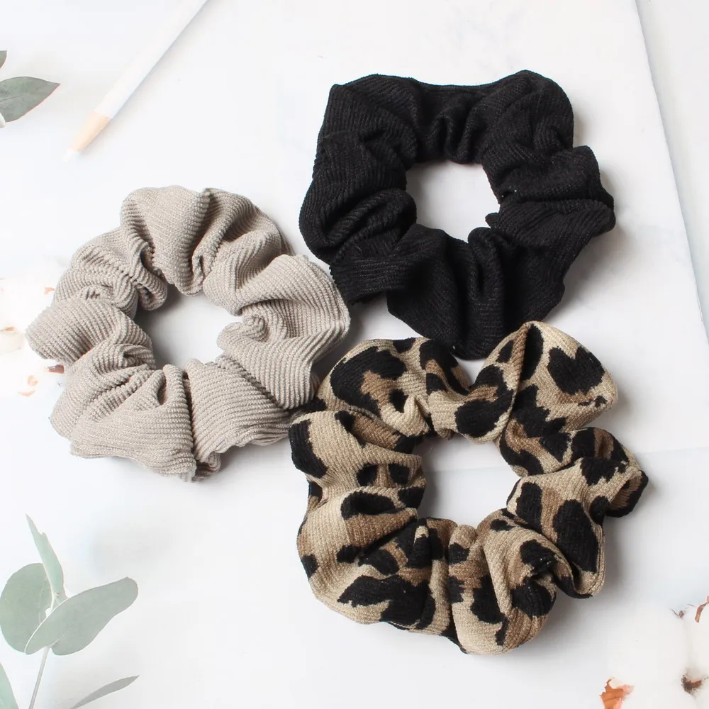 Scrunchie-Kordel mit Leopardenmuster, Herbst-Winter, Cord, solides Scrunchies-Set, elastische Haarbänder, Tiermuster, Pferdeschwanz, Haargummi, Seil – Detail 2