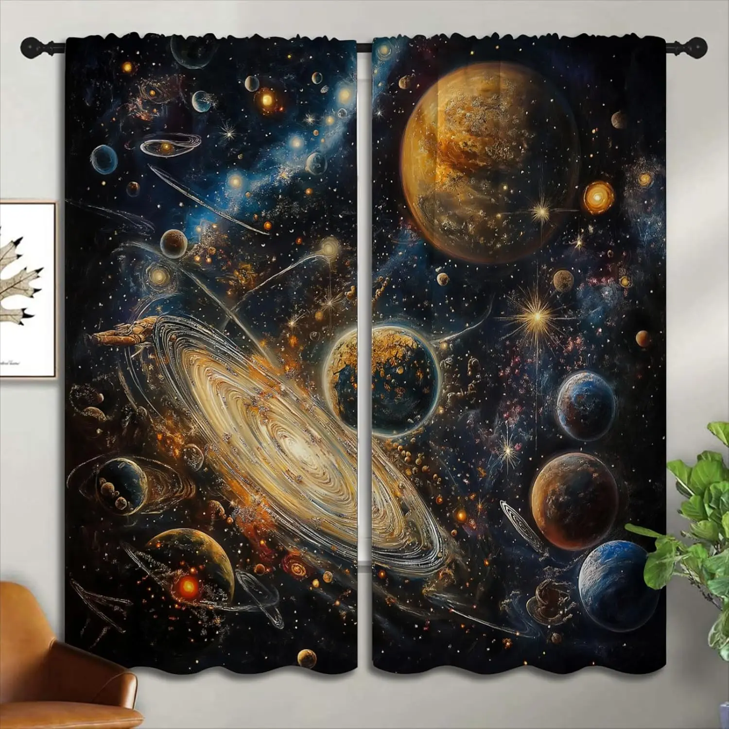 Cortinas opacas con diseño de planetas para dormitorio de niños y niñas, decoración del hogar, espacio exterior, universo, galaxia, cielo estrellado, sistema solar, Tierra, térmicas