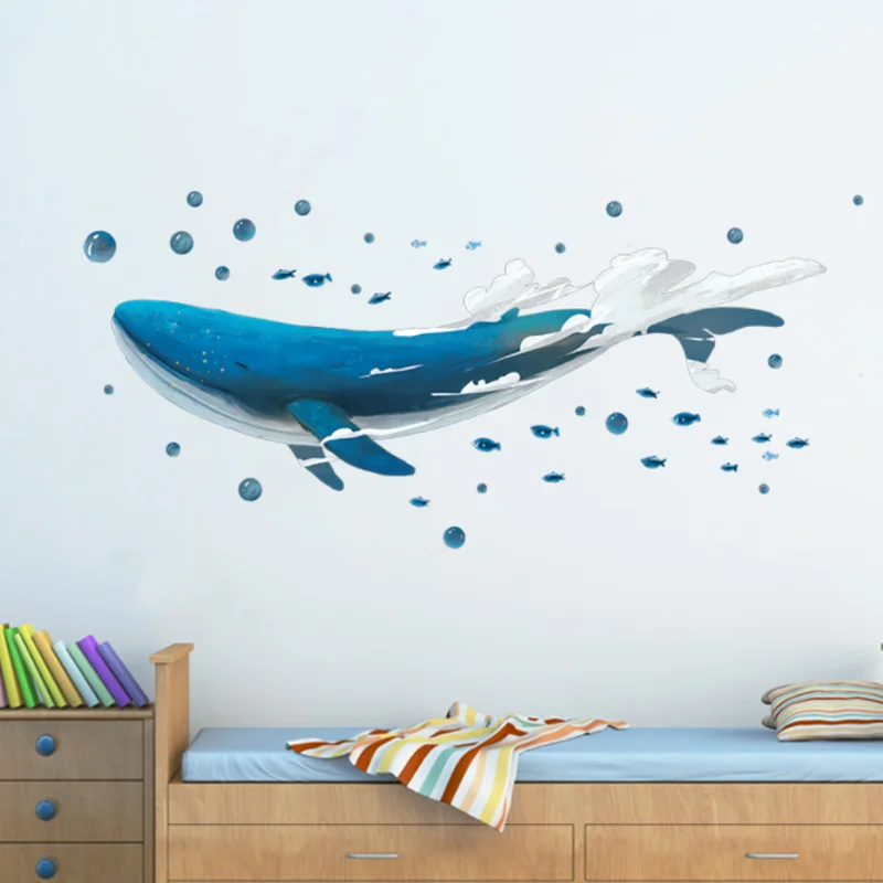 

Cartoon Flying Blue Whale Wall Sticker Shop Window Glass Layout Electrostatic Sticker Moisture-proof Anti Fouling Removable