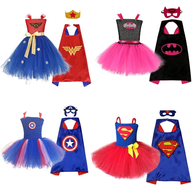 L2025l Halloween 2021 vestido tutú de verano para niñas con máscara Purim disfraz de bebé inspirado en superhéroe niños Cosplay Navidad Halloween