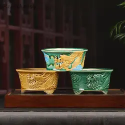 Chinese Yixing urple Sand Flower Pot Light Luxury Creative Antique Three legged Dragon Flower Pot Tabletop Succulent Flower Pot