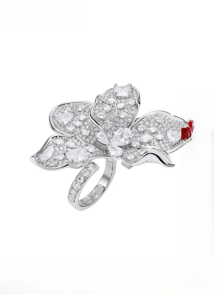 

Кольцо Nana Jacqueline Eden Series 3D Flower Double Finger Ring для женщин, высококачественное модное ювелирное украшение, из латуни