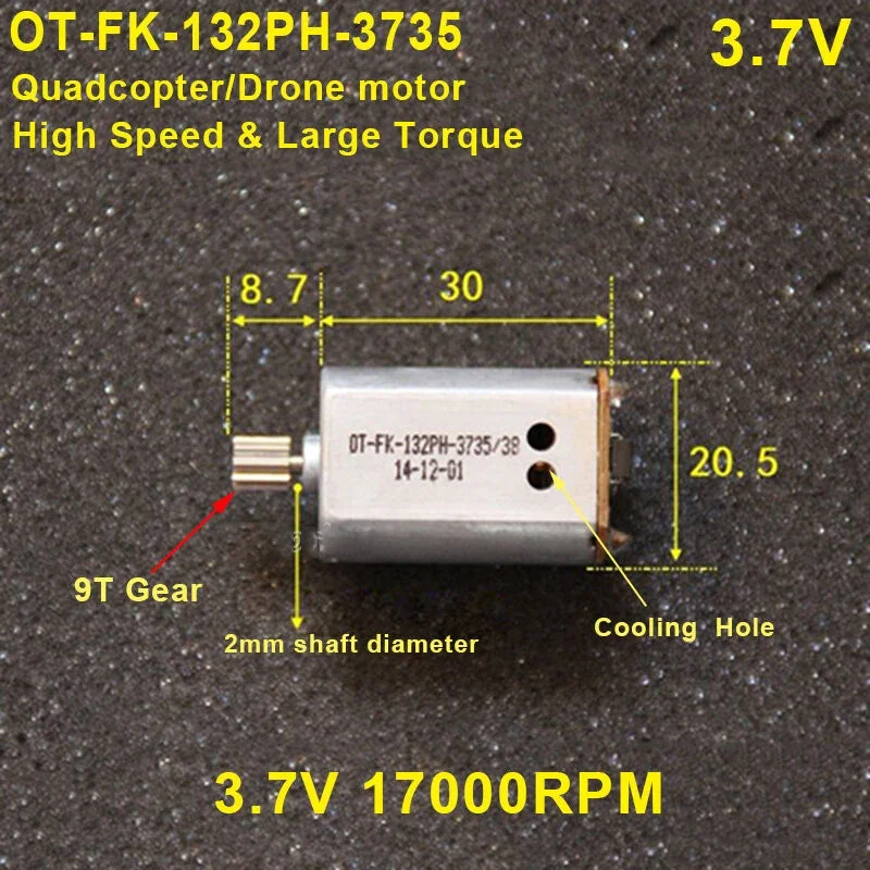 OT-FK-132PH DC 3 V-4.2 V 3.7V 17000RPM Ad Alta Velocità Del Motore 9 Denti Gear Motore per Aereo RC Drone RC Slot Modello di Auto