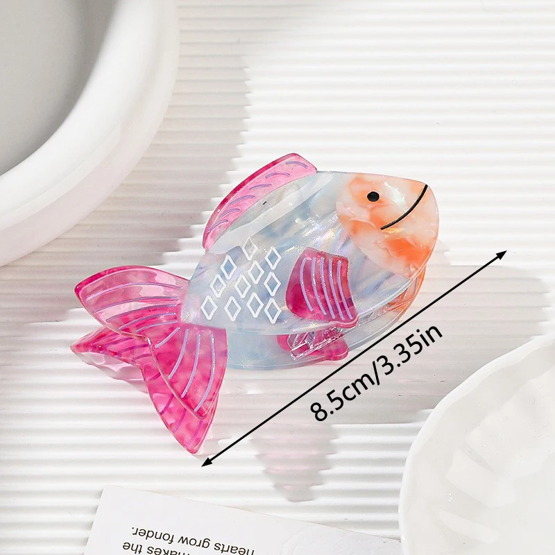 Pince à Cheveux Créative en Forme de Poisson Rouge Coloré, Accessoire Capillaire en Acétate pour Femme et Fille