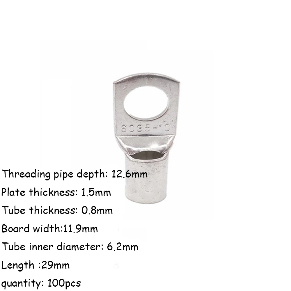 100Pcs/lot SC16-8 16mm2 8mm Bolt Hole Tinned Copper Cable Lugs Cold-pressed Crimp Battery Terminal M8 Bolt Hole