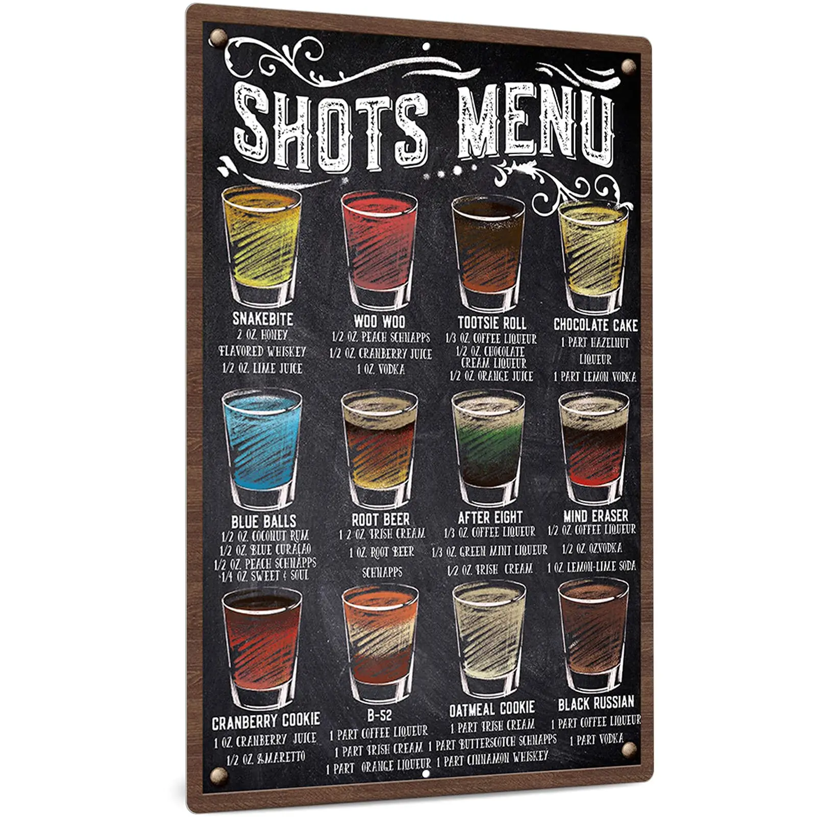 

Decor Bar Shots Menu Sign, Vintage Wall Decor for Cafe Pub, Man Cave, Coffee Station, Restaurant, 12x8 Inches Metal Sign