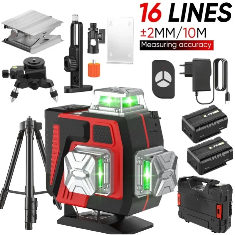 Profesjonalny 16-liniowy poziomica laserowa 4D z automatycznym ustawianiem 3 ° Wieszak ścienny do mocowania linek, poziomy i pionowy, super mocny, zielona wiązka światła — 2