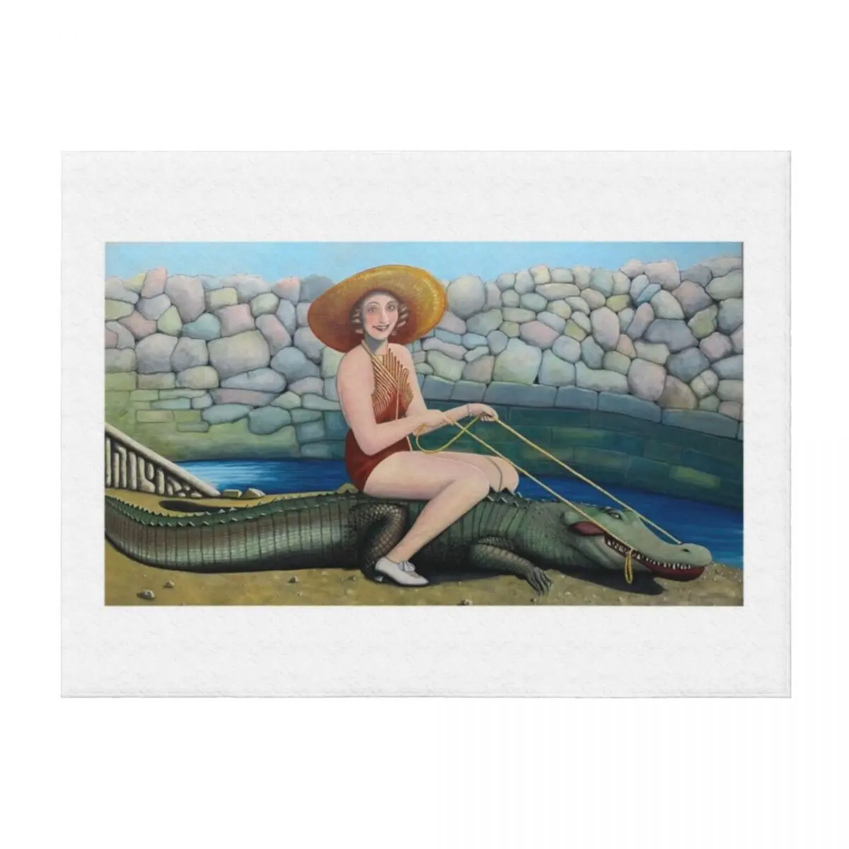

Girl with an Alligator Vintage Florida Postcard Series Throw Blanket Soft Plaid For Baby Camping Blankets
