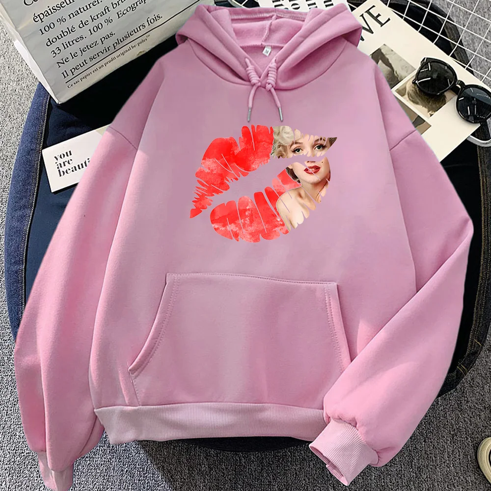 Marilyn Monroe Lip Prints Graphic Hoodies Funko Pop Fashion Sweatshirt for Autumn/Winter Vintage Clothing Moletom Cute Pullovers