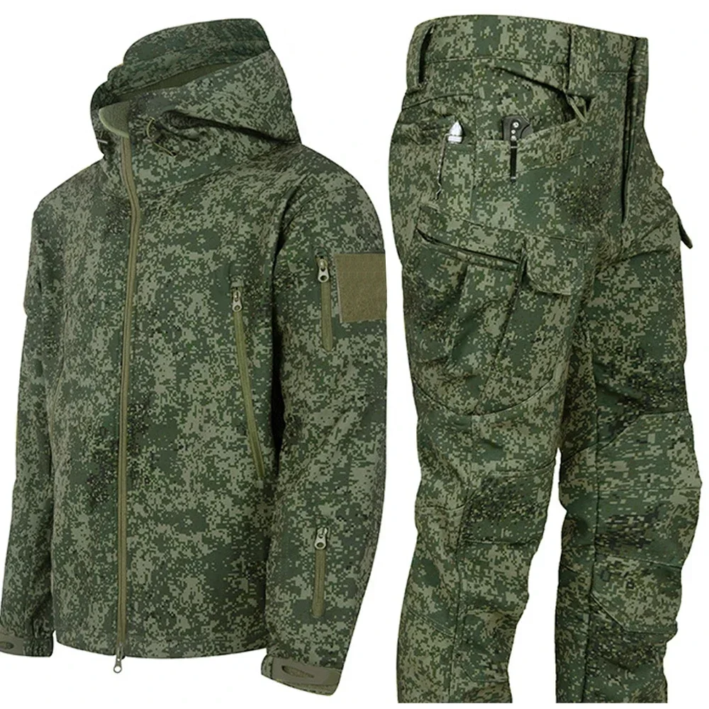 Chaqueta de invierno para hombre, conjuntos tácticos de piel de tiburón empañada, trajes acolchados impermeables a prueba de viento, uniforme de