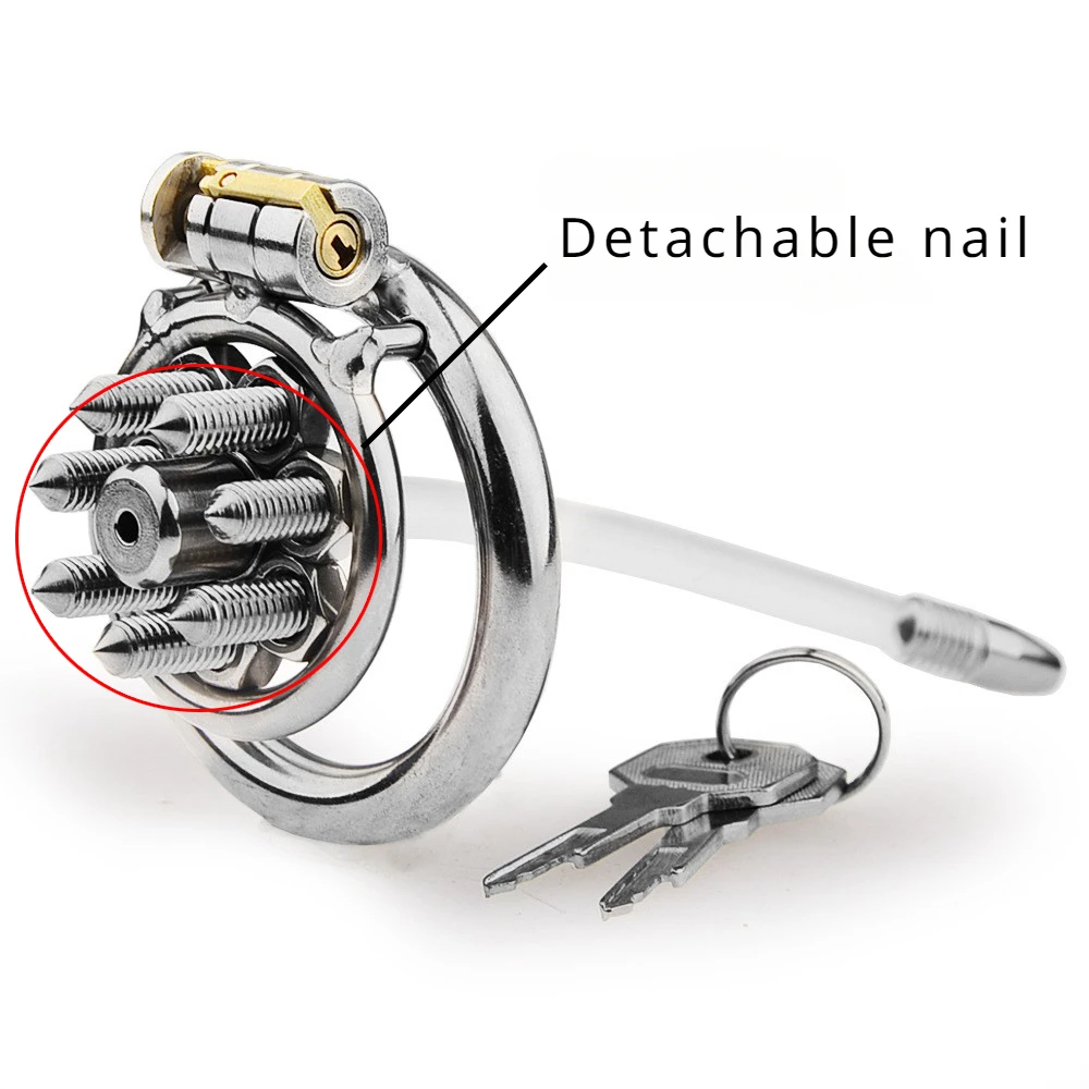 CB Electric Shock Stianless Steel Cock Cage with Removable Nails Erotic Urethral Lock Penis Stimulate SM Chastity Lock Sex Toy