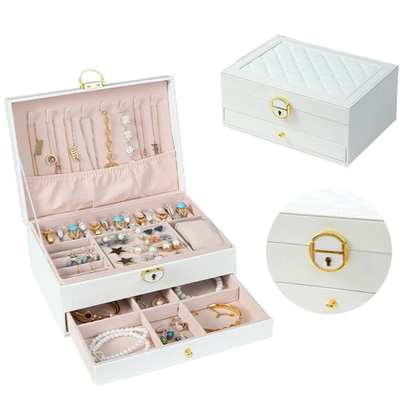 

Deluxe Jewelry Chest Multi Layer Necklace Earring Storage Box with Soft Interior