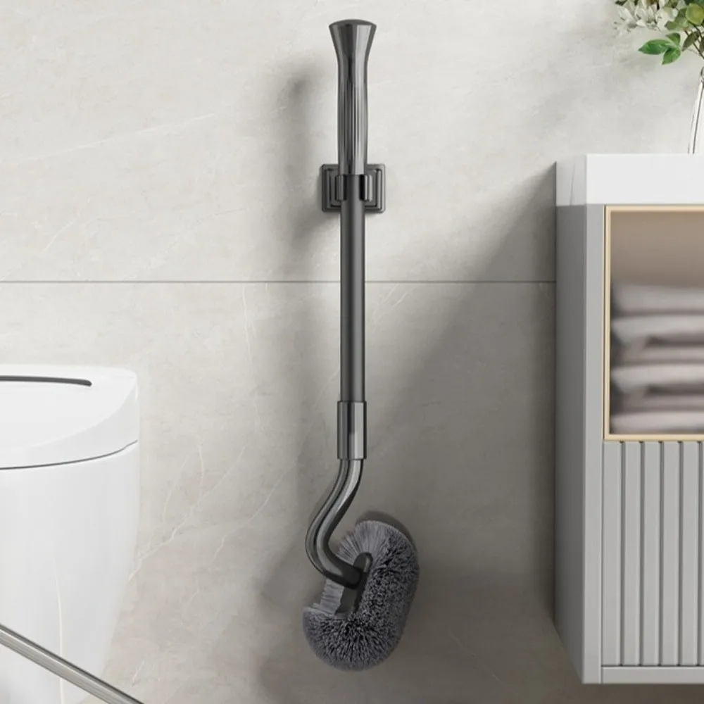 

Durable S-Shaped Wall Mounted Toilet Brush Hygienic No Punching Toilet Scrubber Carbon Steel Long Handle Toilet Brush Home
