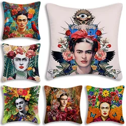 F-Frida-Juste de coussin décorative pour canapé, impression recto-verso, dessin animé, peluche courte, mignonne