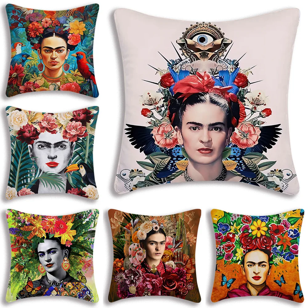 F-Frida Pillow Covers Cartoon Sofa Decorative Home Double-sided Printing Short Plush Cute Cushion Cover