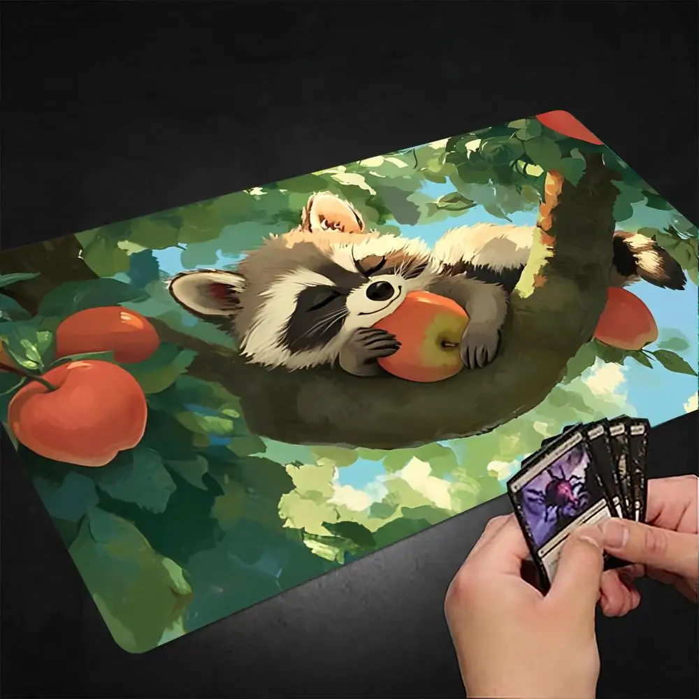 

Cute Sleep Raccoon Magic Party Game Mat Durable Rubber for MTG&TCG Games 35X60cm Mouse Pad Offices Desk Mats Friendly Design