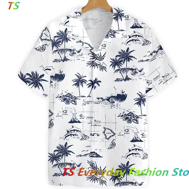 Harajuku Feather Hawaiian Men\'s Shirt Top Printed Men Short Sleeve Casual White Street Summer Beach Shirts For Men Clothing