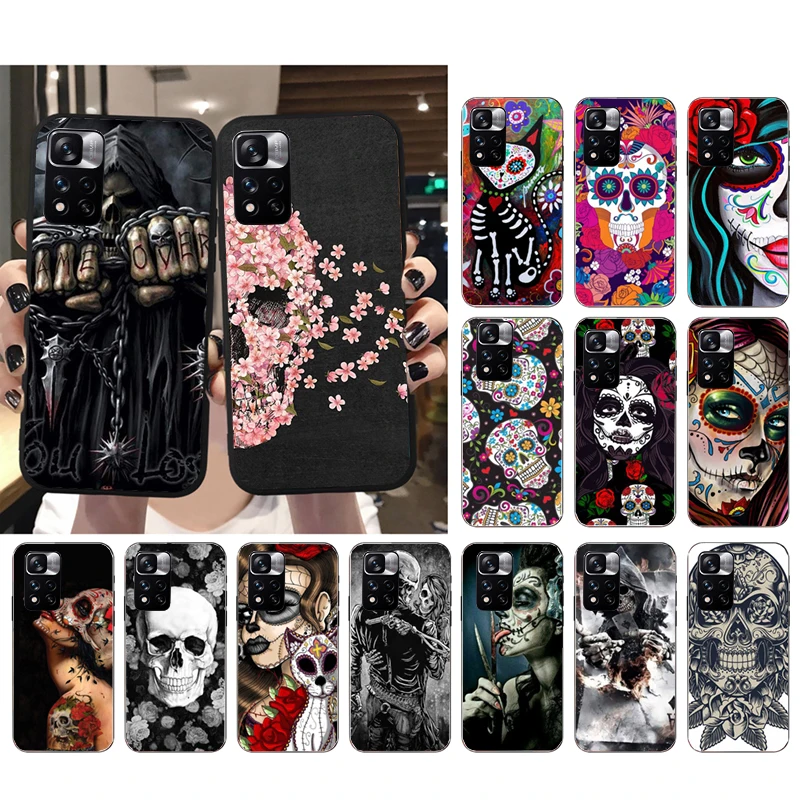 Phone Case For Xiaomi Redmi note 13 12S 12 Pro 11S 11 10 Pro 10S 12S Redmi 10 10C 9C 13C Skull Skeleton Woman