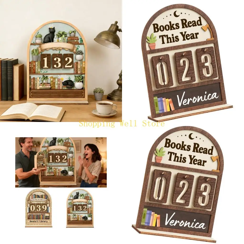 KX4B Compteur livres lus cette année en bois, signe lecture, pour décorations d'étagère, cadeaux pour les