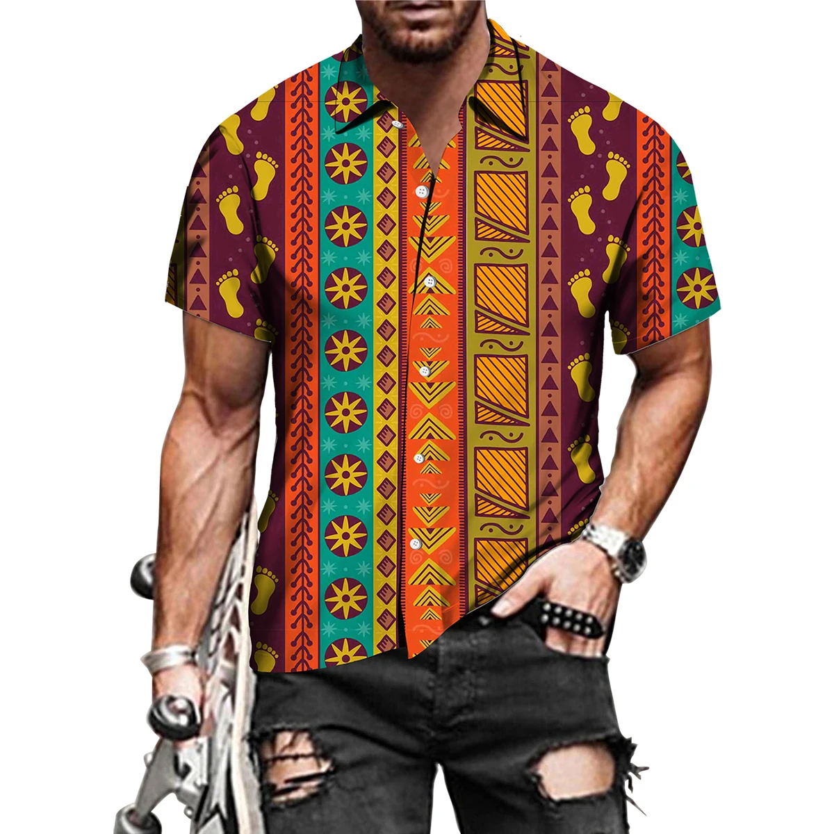 African Map Shirt Africa Men Shirts Men Women Fashion Oversized Blouse Men\'s Lapel Shirt Beach Camisas Men\'s Clothing Cuba