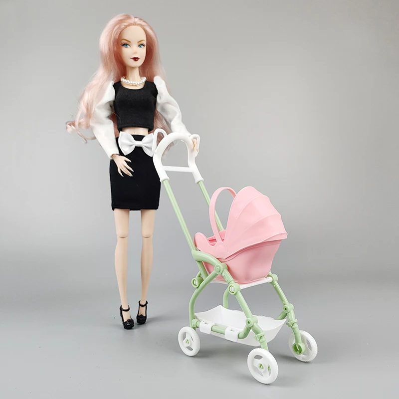 1:12 Plastic DIY Assemble Kids Toy Baby Carriage Stroller Trolley Doll Furniture Happy Family Miniature Dollhouse Accessories - view 2
