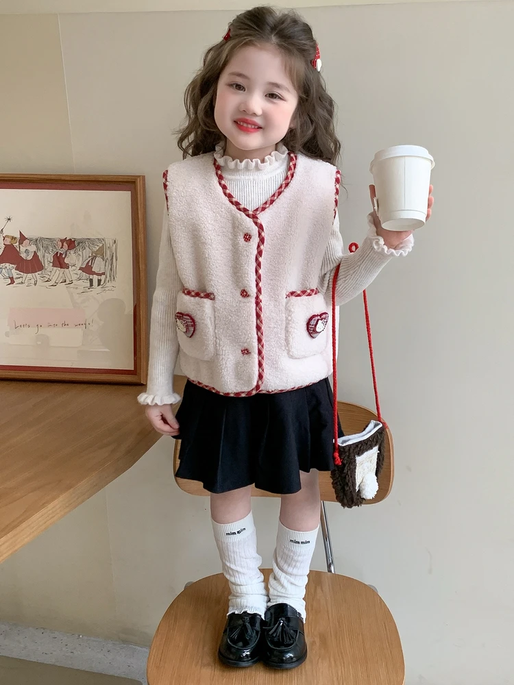 

Thiened клетчатый жилет для девочек, теплая модная повседневная зимняя детская одежда TING QY259720, Новое поступление 2023 г.