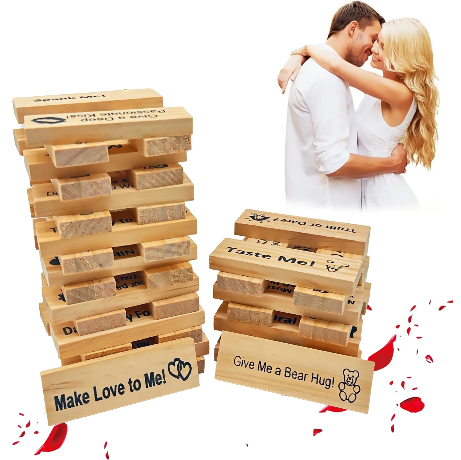 24/48 Piece Deluxe Naughty Wooden Tower Game Classic Stackable Fun for Couples Date Nights Valentines and Adult Party Games